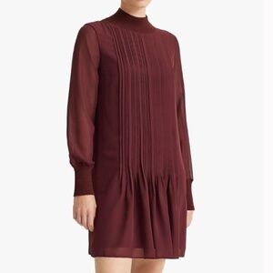 Club Monaco NWT pin tuck ribbed dress burgundy size 4